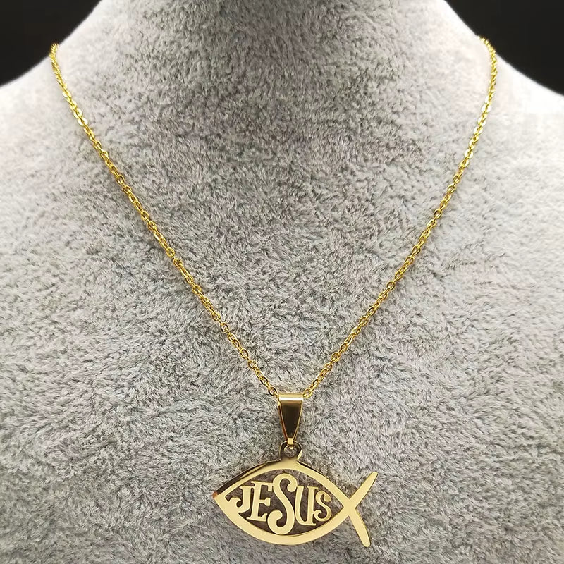 Fish Jesus Stainless Steel Necklace Christian Ichthys Necklaces Pendants Jewelry Joyas De Acero Inoxidable Para Mujer N1487