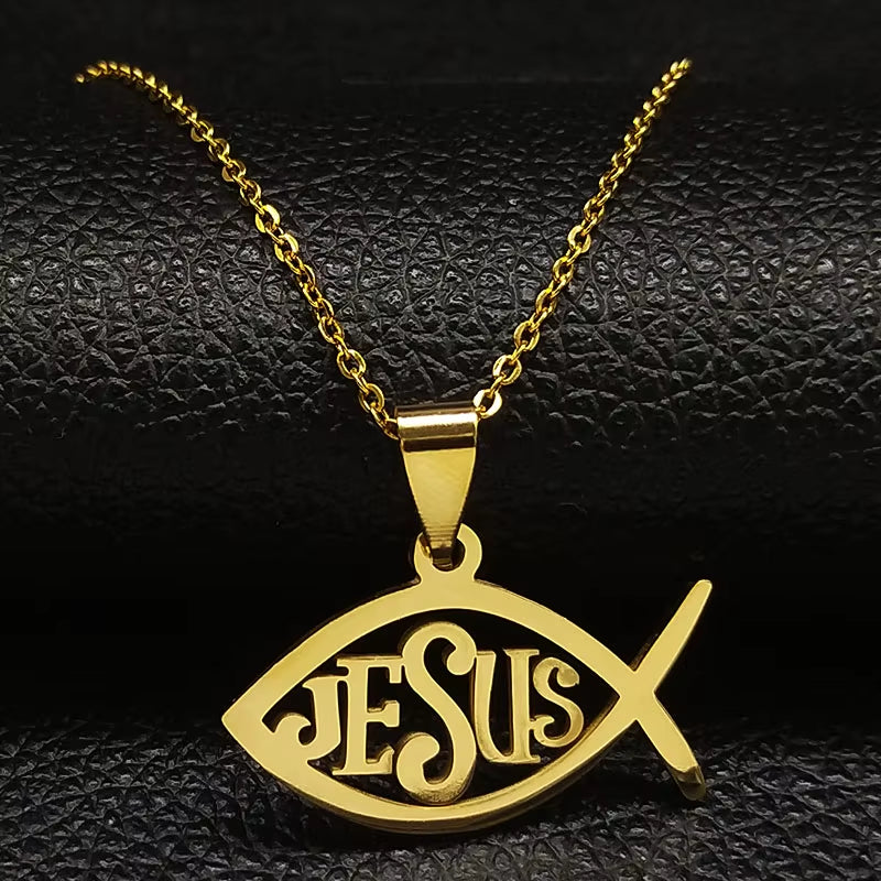Fish Jesus Stainless Steel Necklace Christian Ichthys Necklaces Pendants Jewelry Joyas De Acero Inoxidable Para Mujer N1487
