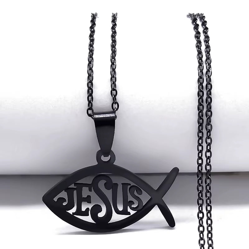 Fish Jesus Stainless Steel Necklace Christian Ichthys Necklaces Pendants Jewelry Joyas De Acero Inoxidable Para Mujer N1487
