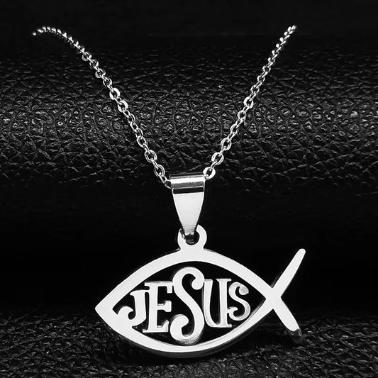 Fish Jesus Stainless Steel Necklace Christian Ichthys Necklaces Pendants Jewelry Joyas De Acero Inoxidable Para Mujer N1487