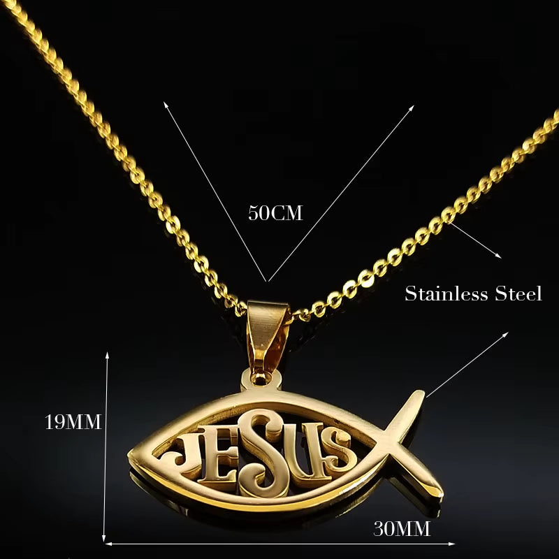 Fish Jesus Stainless Steel Necklace Christian Ichthys Necklaces Pendants Jewelry Joyas De Acero Inoxidable Para Mujer N1487