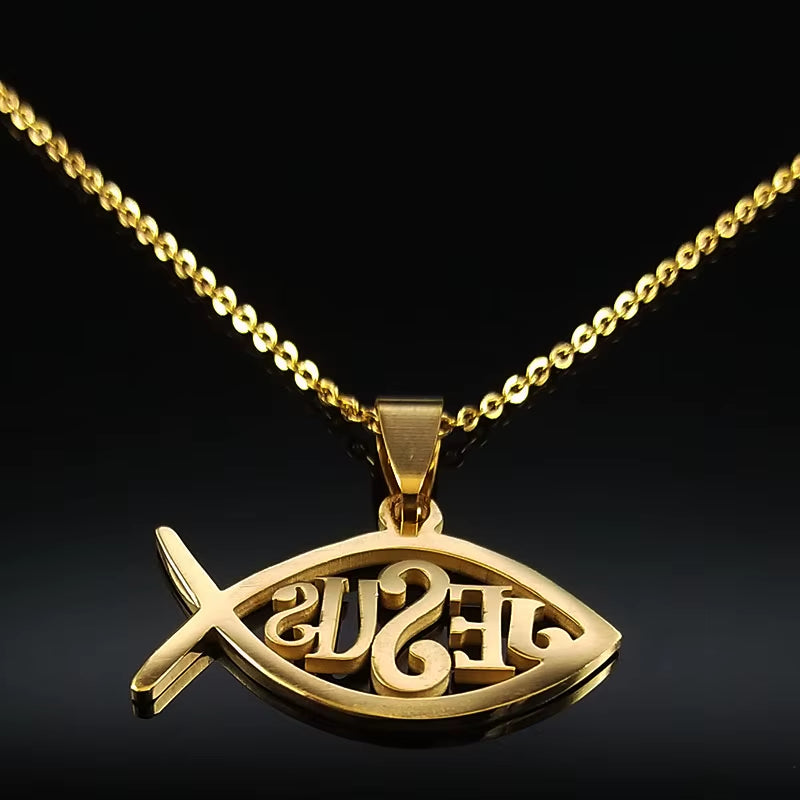Fish Jesus Stainless Steel Necklace Christian Ichthys Necklaces Pendants Jewelry Joyas De Acero Inoxidable Para Mujer N1487